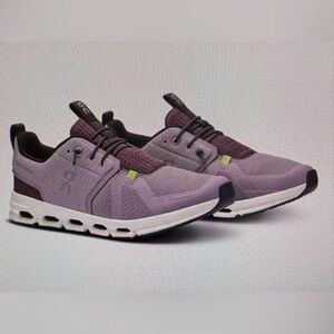 On Cloud Running Sneakers in Purple, grey, and neon green